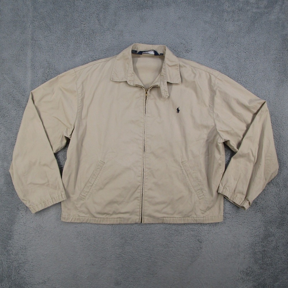 Polo Ralph Lauren Mens Bomber Jacket Tan Khaki Bi-Swing Full Zip XL RN 41381